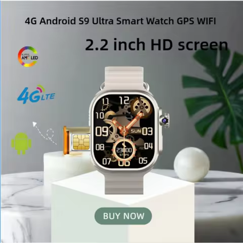 S9Ultra 4G Android Smartwatch Network SIM Card 2.2 inch Amoled 180° Rotary Camera GPS WIFI Global Ca