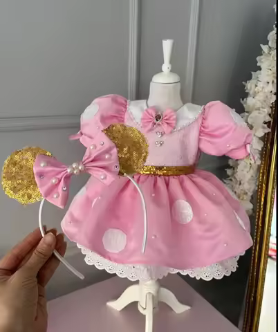 0-12Y Baby Girl Summer Pink Embroidery Vintage Princess Dress for Birthday Photography Holiday Eid B