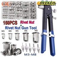 Greener 175PCS Rivet Nuts Kit M3/M4/M5/M6/M8 หรือ 1PCS Rivet Nut Gun + 5PCS Nut Rivet Mandrels repai