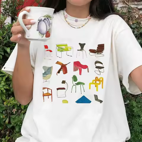 Design Chairs Printed Women Vintage T Shirt Egirl Grunge Aesthetic Music Lyrics T-Shirts Trendy Fash