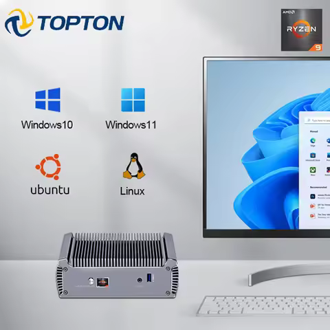 Topton FU02 Fanless AMD Mini PC Ryzen 7 7730U 5825U R5 5600U 4500U Gaming Computer Dual LAN Firewall