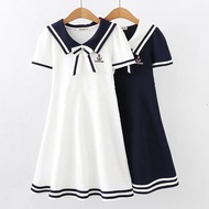 Girls Summer Dress Cotton Preppy Style Sailor Collar Short Sleeves Polo Dresses