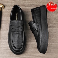 ผู้ชายหนังนุ่ม SLIP-ON รองเท้าสบายๆสีดําทํางานธุรกิจรองเท้าหัวขนาดใหญ่สไตล์อังกฤษฤดูหนาวใหม่มาถึงพื้