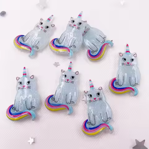 Glitter Resin Kawaii Colorful 3D Unicorn Cat Flatback Cabochon Stone 12PCS Scrapbook DIY Decor Home 
