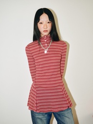 เสื้อยืดลายทางสีพื้นสไตล์มีอะเมaland แขนยาว คอกลม เสื้อชั้นในสำหรับใส่ในฤดูใบไม้ผลิ ฤดูร้อน ฤดูใบไม้