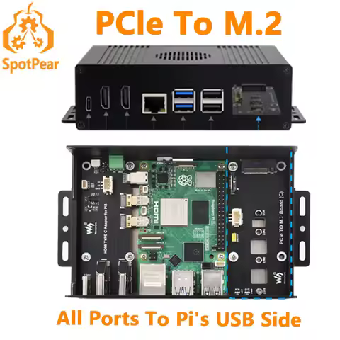 Raspberry Pi 5 Box Case Kit-C PCIe to M.2 NVMe SSD All Ports To Pi's USB Side