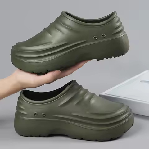 Chef Shoes Men's Summer Waterproof Non-slip Kitchen Shoes One Pedal Men's Green Black Labor Insuranc