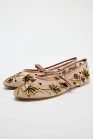 ZARAˉ 2024 New style Autumn New Womens Shoes Fashion Flower Embroidery Mesh Cloth Ballet Flat Shoes