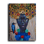 2025 Golden Circle Hair Africa Black Woman Canvas Paintings Bird on Shoulder Wall Art Pictures Print