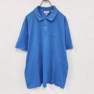 二手LACOSTE短袖 Polo 衫，藍色，2XL 碼，帶刺繡 logo。