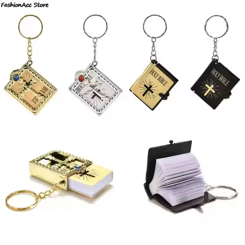 1Pc Mini Holy Bible Keychain English Religious Miniature Paper Spiritual Christian Jesus Cover Keyri