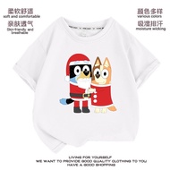 Bluey Bluey Christmas T-Shirt 100% Cotton Cartoon Trendy Printed Boys Girls Children Short-Sleeved T