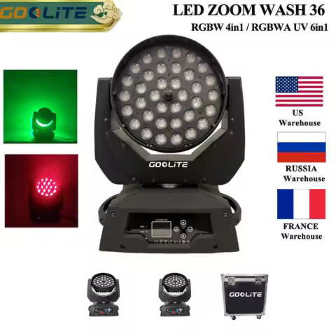 Free Duty 2PC Zoom LED Wash 36 RGBWAUV 6in1 Moving Head Wash Light flightcase Lyre Wash Zoom 36 RGBW