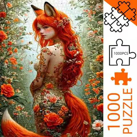 1000pcs Puzzle, DIY Paper Puzzle, Fox Girl, Flowers, Roses, Adult Puzzle, Home Puzzle, Gift Puzzle,