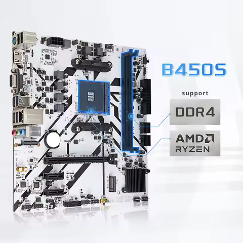 HISWISER B450S ATX Motherboard Supports AMD AM4 slot processors Ryzen 1st 2nd 3rd 4th 5th CPU MAX 64