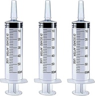 KEWAYO 3 Pack 60ml/cc Plastic Syringe Liquid Measuring Syringe Tools Individually Sealed with Measur