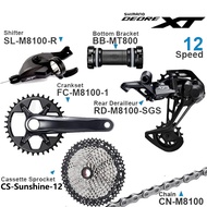 SHIMANO DEORE XT M8100 Groupset 1x12 Speed Mountain Bicycle M8100 Crankset Shifter Rear Derailleur Cassette 126 Links Chain WIth MT800 Bottom Bracket Original Bicycle Kit