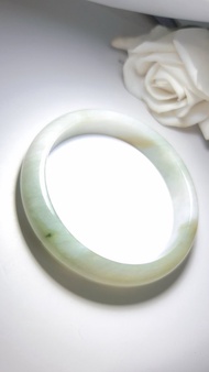 緬甸A貨翡翠招財細糯冰糖雪梨半山水帶黃翡三彩手鐲19號