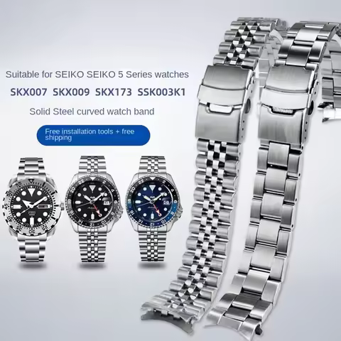 For Seiko No. 5 Water Ghost SRPD63K1 SKX007 SKX009 SKX175 SKX173 Arc Stainless Steel Metal Watch Ban