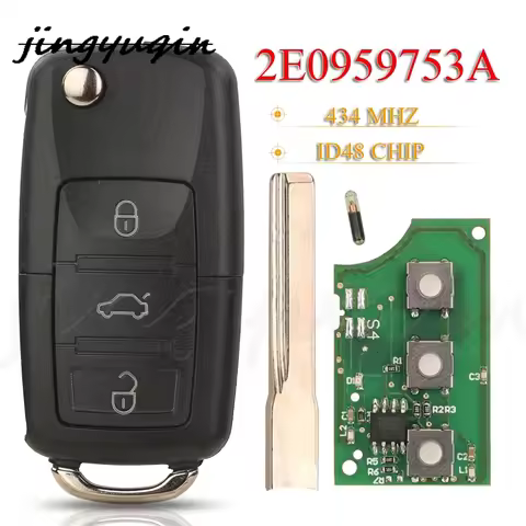 jingyuqin 2E0-959-753-A 3BTN Remote Flip Keys Fob Control 434Mhz ID48 Chip For VW VOLKSWAGEN Crafter