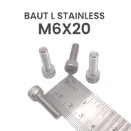 BAUT L STAINLESS M6X20 6X20 BAUT KUNCI 10 AN PANJANG 2 CM