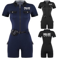 Moily Womens Dirty Cop Policewoman Dress Up Costume Front Zipper Short Sleeve Jumpsuit with Belt and