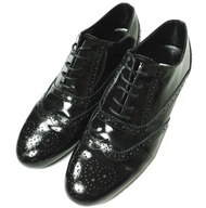 二手beautiful people beautiful people漆皮WING鞋，37 號（23.5 公分），黑色，圓形圖案。