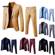 Cute-1 Set Men Blazer Pants Solid Color Long Sleeve Slim Fit Turndown Collar