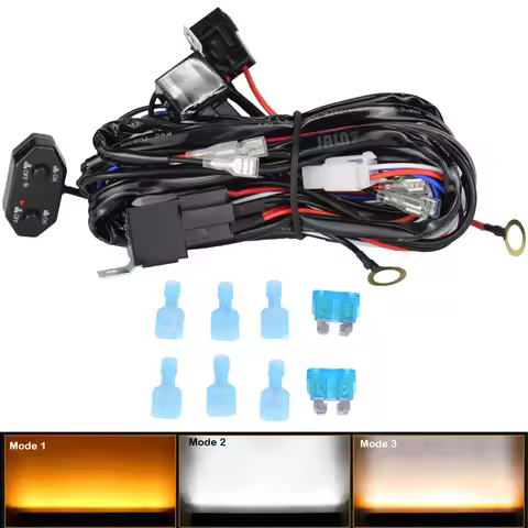 JALN7 Switch Wiring Harness Kit 18AWG 3 Meters 2 Leads 3 Modes 12V ON OFF for Off Road Lights LED Wo