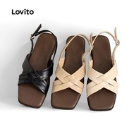 Lovito Casual Plain Roman Sandals French Vintage Clothing Daily Outfit Comfortable Flat Bottom Flat 