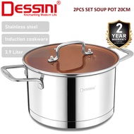 DESSINI ITALY LSB-20 Stainless Steel Casserole Induction Non-stick Stock Pot Bowl Pan Wok Cookware K