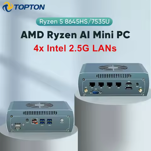 Topton Solid Metal FU04 NAS Mini PC AMD Ryzen 5 8645HS 7535U 4*Intel 2.5G LAN 2*DDR5 2*NVMe Firewall