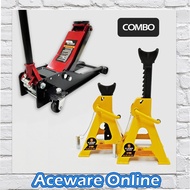 NEW COMBO DOUBLE PIN SAFETY LOCK 3 TON JACK STAND & 3 TON ULTRA LOW PROFILE FLOOR JACK [RANDOM COLOU