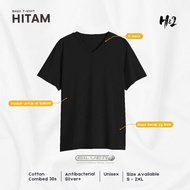 HN2 Black Antibacterial Plain T-Shirt Adult Short Sleeve V-Neck Premium Cotton Combed 30s SML-XL-XXL