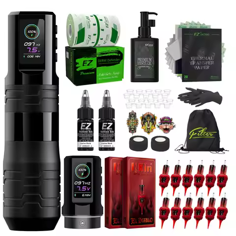 Professional Tattoo Kits EZ P3 Pro Turbo 2.0 Machine Pen EL DIABLO Silicone Cartridge Tattoo Needles
