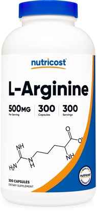 L-Arginine 500mg, 300 Capsules - Gluten Free and Non-GMO