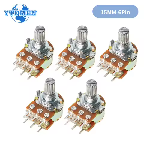 5PCS WH148 B1K B2K B5K B10K B20K B50K B100K B500K 6 Pin Shaft 15mm Amplifier Dual Stereo Potentiomet