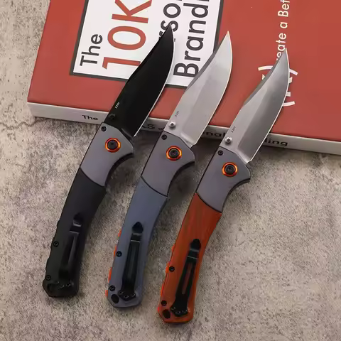 Stone Washed 9cr18mov Steel Blade G10 / Wooden Handle Folding Knife Outdoor Camping Survival Tool Kn