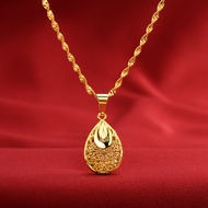 cod Boutique AU999 gold necklace water drop pendant 24K pure gold ladies clavicle chain hollow penda
