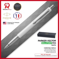 Parker Vector Ballpoint Pen - White Chrome Trim (with Blue - Medium (M) Refill) / {ORIGINAL} / [RetailsON]