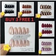 [ZV] 10Keping Oval Shape Fake Nail Handmade cat eye Short Almond  Almond shape plain color kuku pals