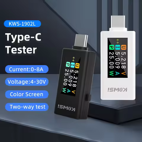 KWS-1902L Type-C Tester Color Display 0-8A 4-30V Current Voltage Meter Amp Volt Ammeter Detector Pow