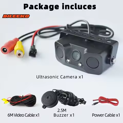 12V Car PDC 3-in-1 Rear View Camera Parking Sensor Radar Set License Plate Lights Distance Control P