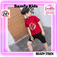 Kids Boy Fashion Chinese New Year Samfu Set 2pcs Tangfu Hamfu Traditional Tang Suit Top with Pants