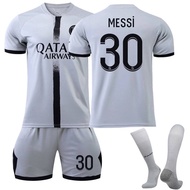 Paris PSG Away Grey Jersey 30 Number Messi 7 Mbappe 10 Neymar Football Kit Set Short Sleeve V Neck P