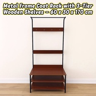 Metal Frame Coat Rack with 3-Tier Wooden Shelves – 60 x 30 x 170 cm