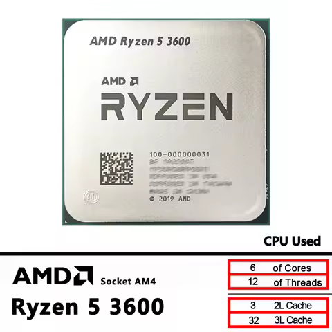 AMD Used Ryzen 5 3600 R5 3600 3.6 GHz GAMING Zen 2 7NM 65W L3=32M 100-000000031 Socket AM4