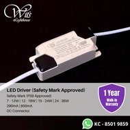 LED Driver, PSB Approved Safety Mark(7 - 12W, 290mA /12 -18W, 290mA /15 - 24W, 290mA/24 - 36W, 600mA) with DC Connector