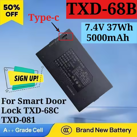 TXD-68B 7.4V 5000mAh 37Wh Rechargeable Battery for Smart Door Lock TXD-68C TXD-081 TXD-99 Long Versi