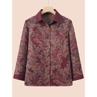 Grandma Clothes Spring Autumn Long-Sleeved Shirts Elderly Women's Clothing Elderly Lapel Tops Elderl